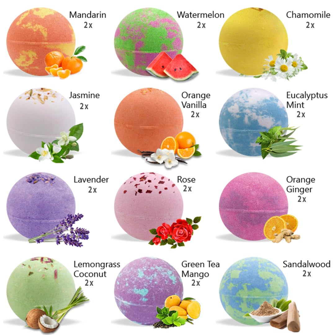 Bath Bombs for Women Relaxing - 24 Natural and Organic Bath Bombs with Essential Oils & Moisturizing Shea Butter, Bathbombs for Girls, Selfcare Mothers Day Gifts for Mom, Women, Wife, Girlfriend