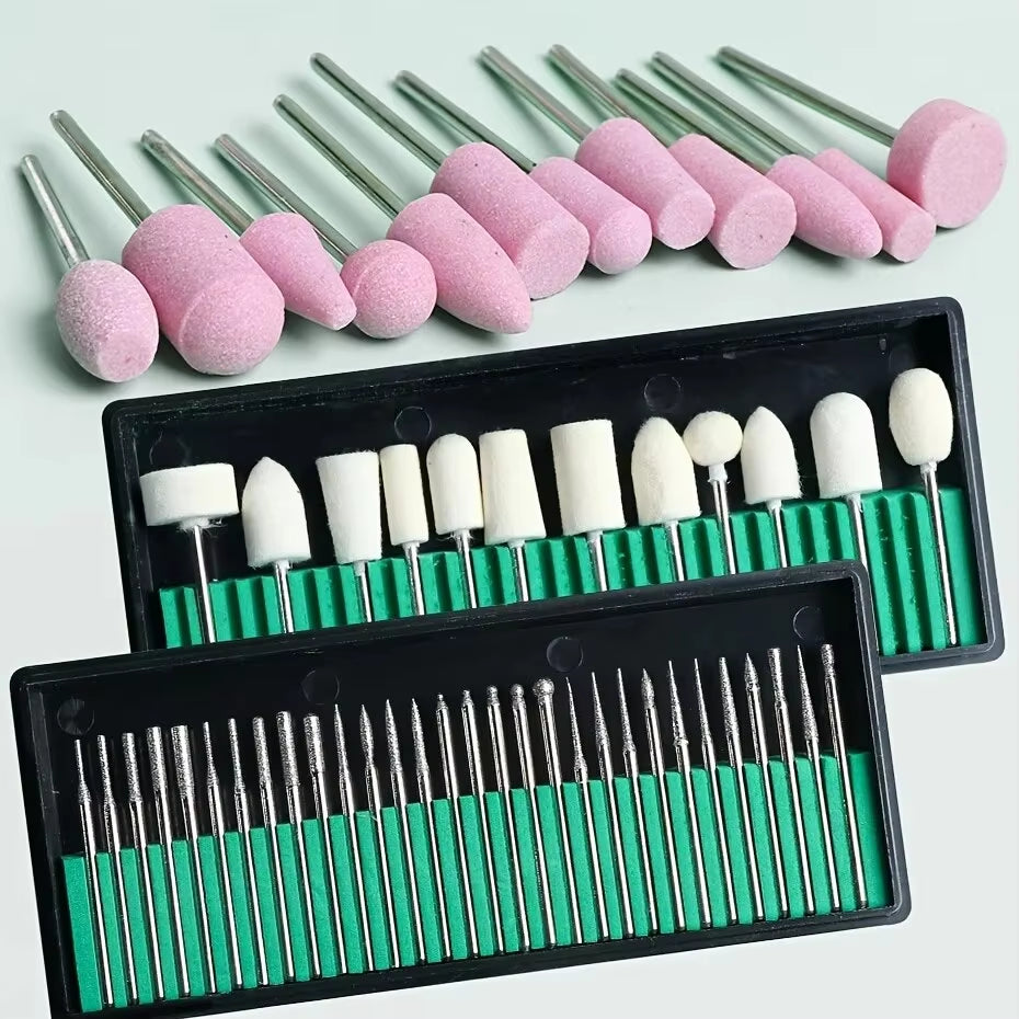 12/30Pcs Cutters for Manicure Machine Quartz Scrub Stone Diamond Wool Nail Drill Bit Rotary Burr Grinding Mill Pedicure Kit