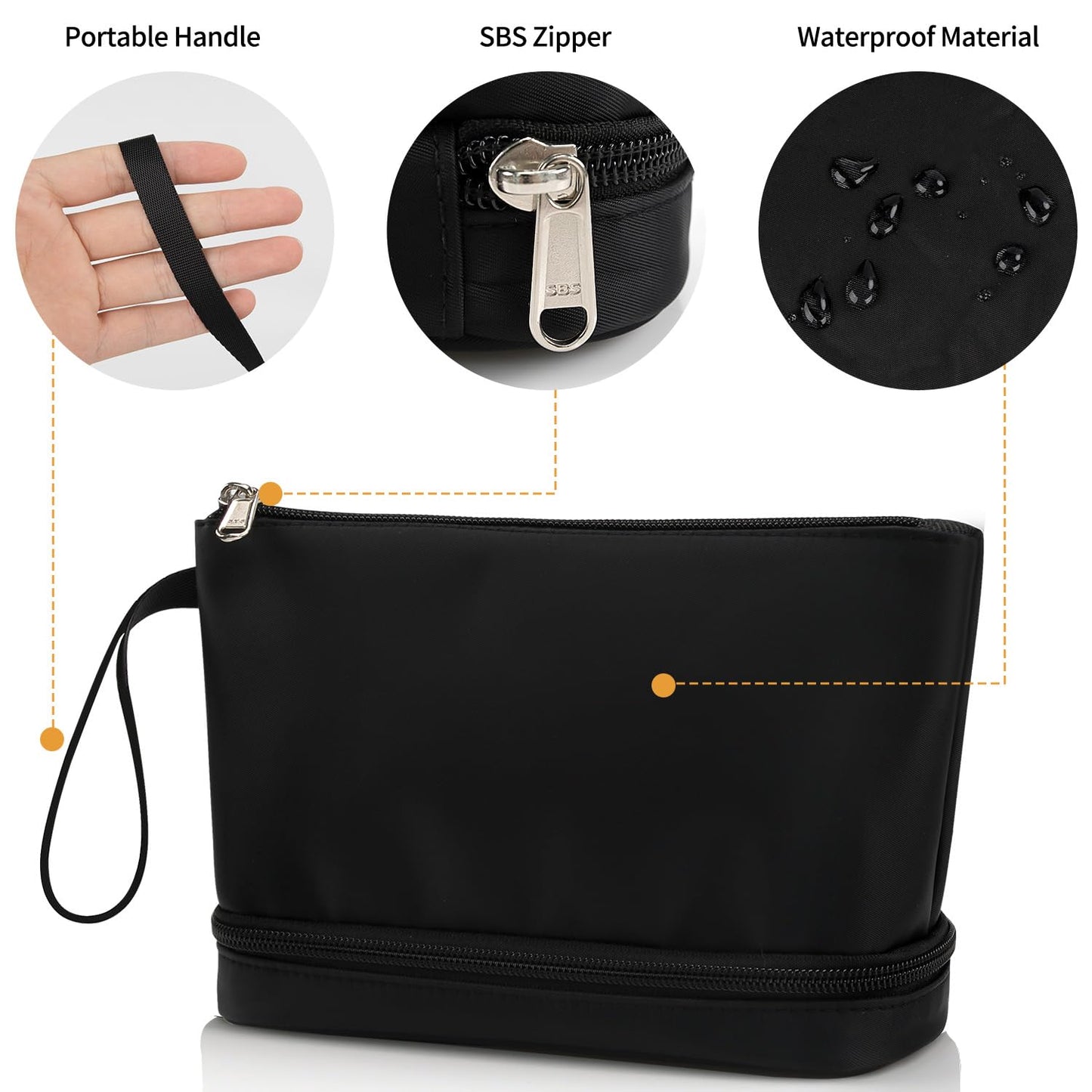 Small Makeup Bag for Purse, Double Layer Travel Makeup Brushes Organizer Bags for Women Cosmetic Bag Black Makeup Pouch for Women/Girls