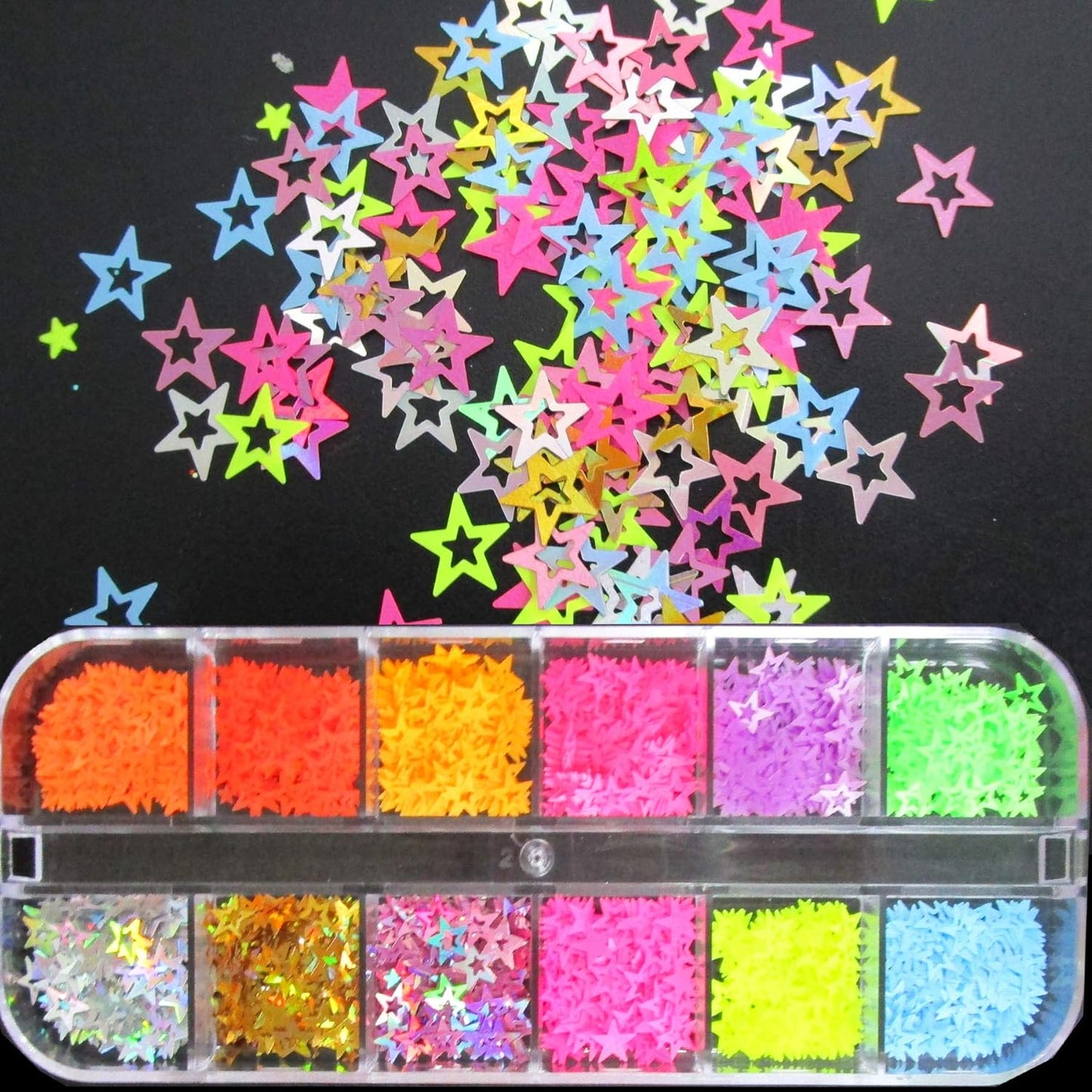 Nail Glitters Sequins Set Mixed Shaped Holographic Heart Butterfly Neon Star Chunky Glitter Flakes Accessories Manicure Sticker Decorations for Makeup Crafts Resin Nails