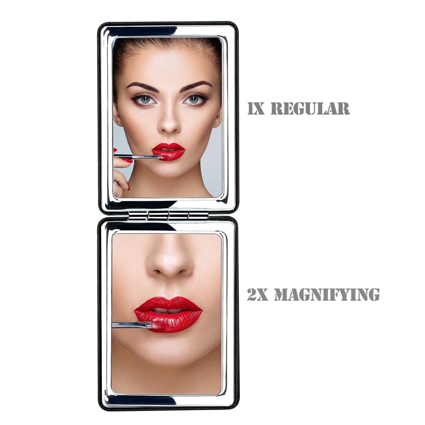 Compact Vanity Mirror for Men, Black, Travel Makeup Mirror for Handbag Pocket Wallet, Portable Double-Sided Magnifying Cosmetic Mirror for Daily, Work, Business
