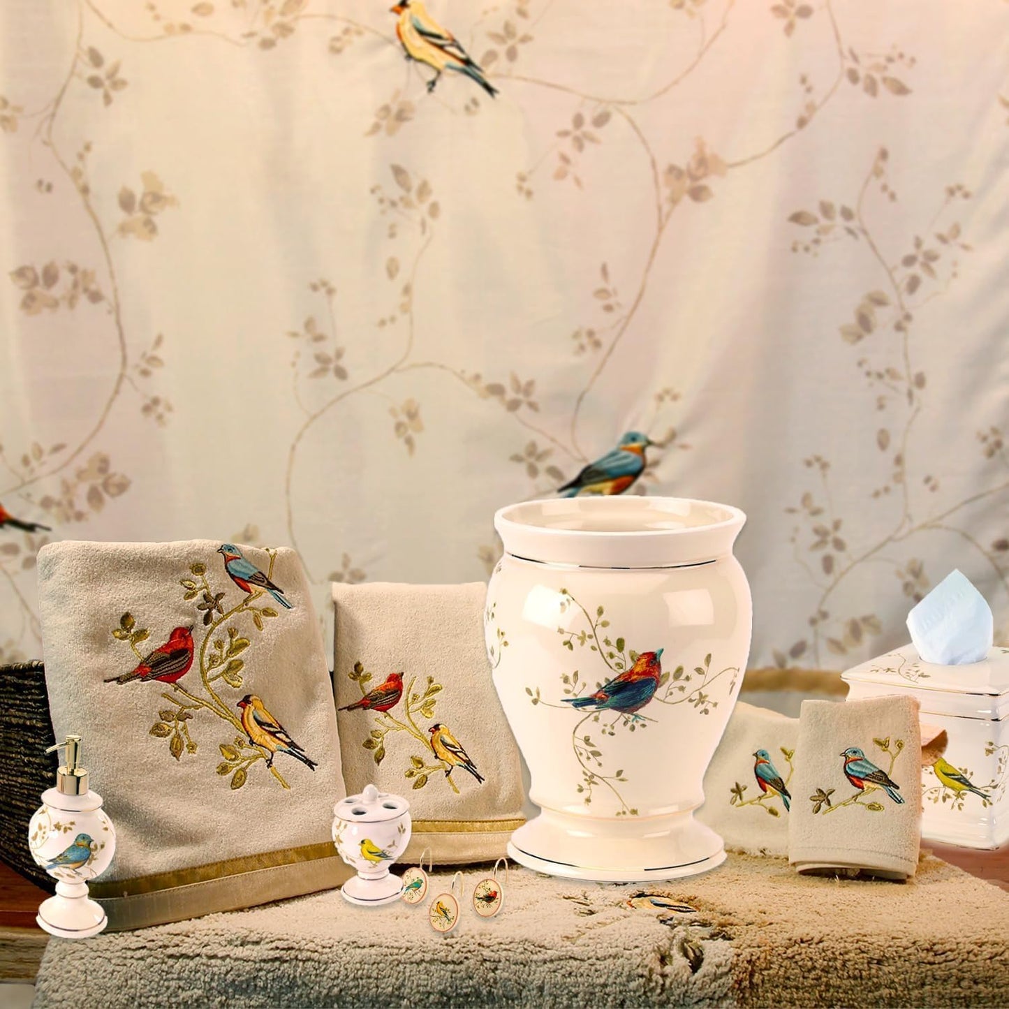 - Washcloth, Soft & Absorbent, Nature Inspired Bathroom Decor (Gilded Birds Collection)