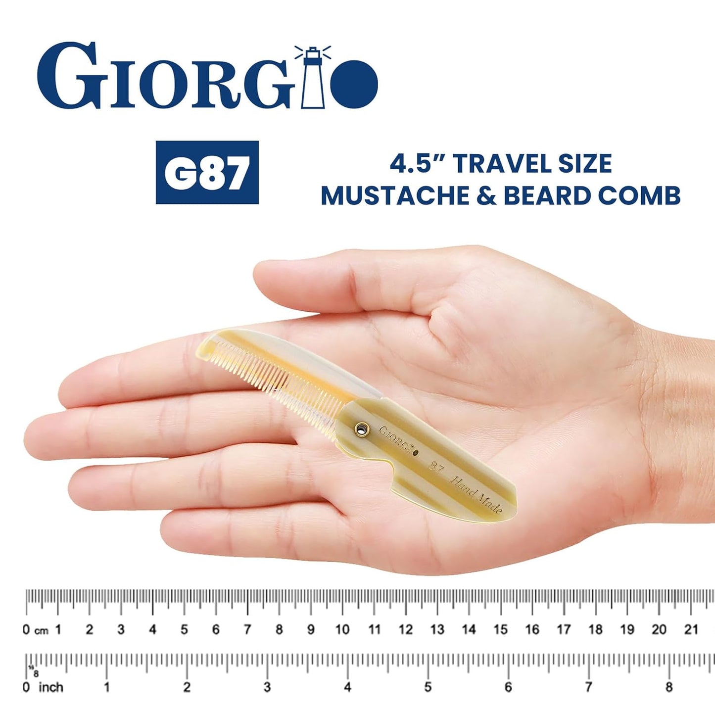 G87 IVY 4.5 Inch Folding Mustache and Beard Comb, Small Pocket Comb for Men Everyday Grooming and Hair Care. Handmade, Saw-Cut and Hand Polished Styling Men'S Folding Combs. 1 Pack, Ivory