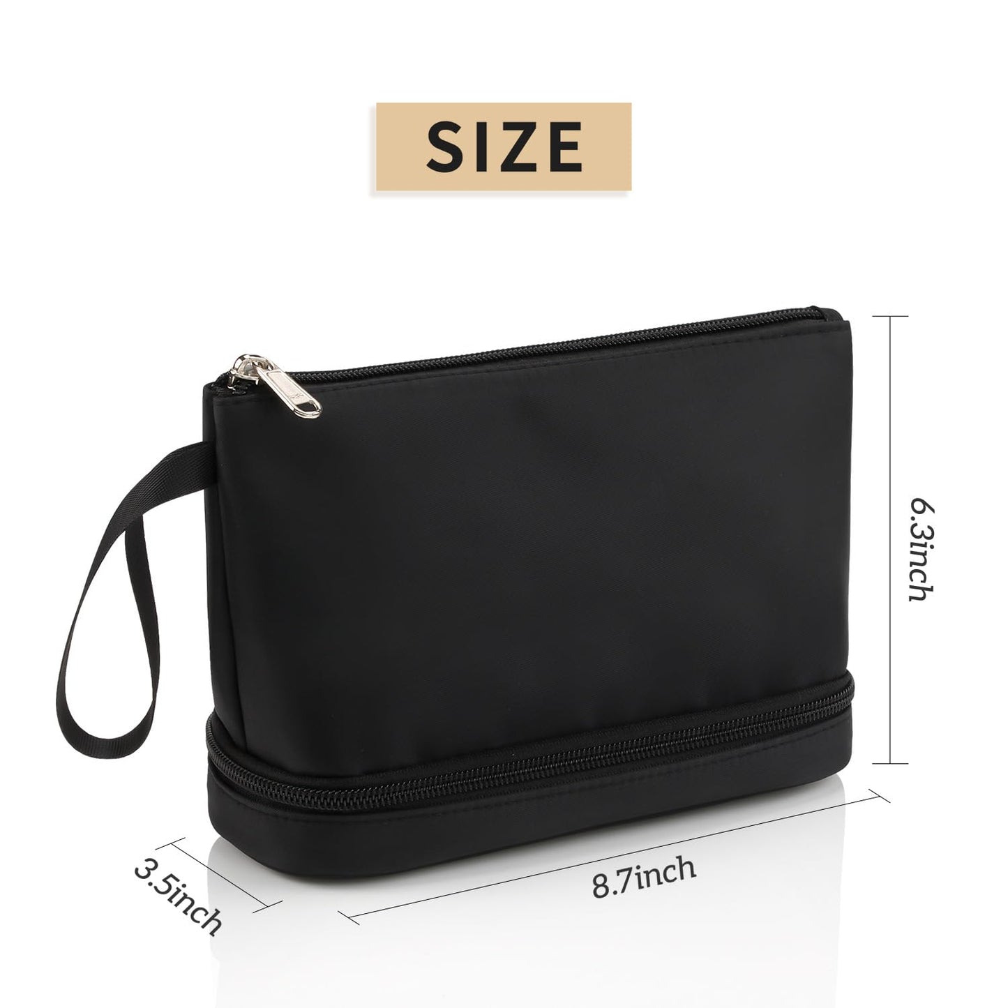 Small Makeup Bag for Purse, Double Layer Travel Makeup Brushes Organizer Bags for Women Cosmetic Bag Black Makeup Pouch for Women/Girls
