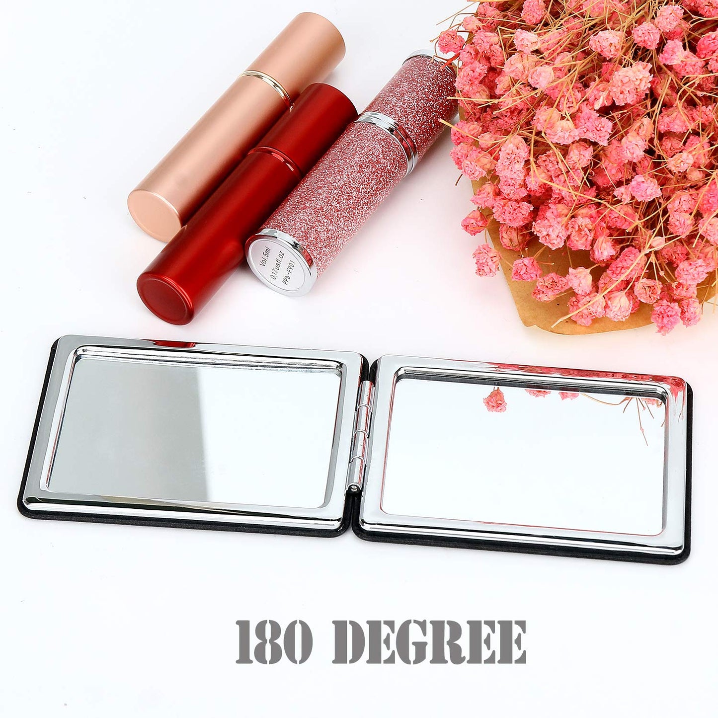 Compact Vanity Mirror for Men, Black, Travel Makeup Mirror for Handbag Pocket Wallet, Portable Double-Sided Magnifying Cosmetic Mirror for Daily, Work, Business