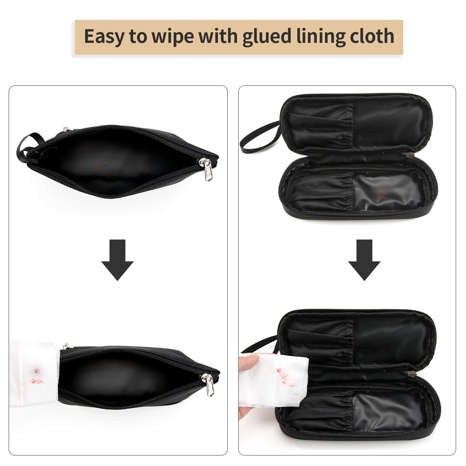 Small Makeup Bag for Purse, Double Layer Travel Makeup Brushes Organizer Bags for Women Cosmetic Bag Black Makeup Pouch for Women/Girls