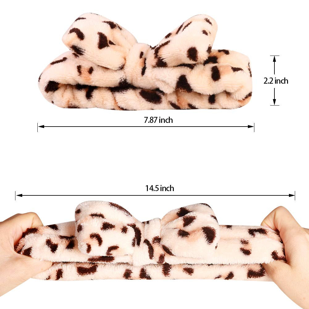8 Pack Spa Bow Headbands - Coral Fleece Terry Cloth Facial Hair Bands for Washing Face, Shower & Cosmetics