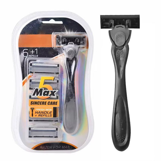 5PCS Shaving Machine for Men Five Layer Stainless Steel Manual Shaver Old Style Blades Replacement Cutter Head Tool Holders