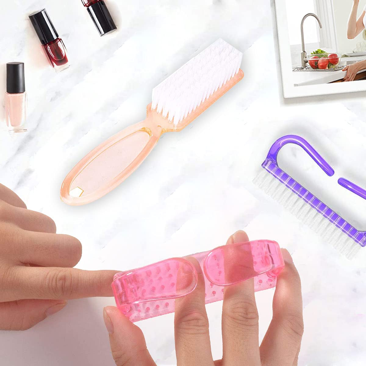 Handle Grip Nail Brush, Hand Fingernail Scrub Cleaning Brushes for Toes and Nails Cleaner, Pedicure Scrubbing Tool Kit for Men and Women 5 Pack (Multicolor)