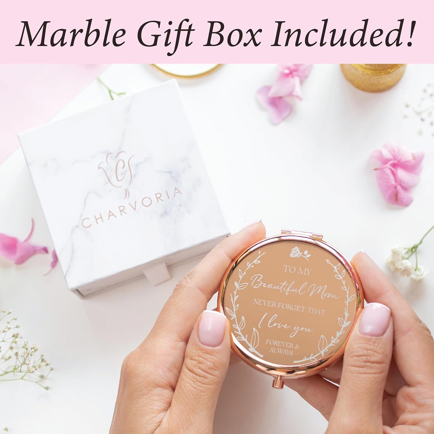 'I Love You Mom' Rose Gold Magnified Makeup Mirror - Sentimental Mother'S Day Gift