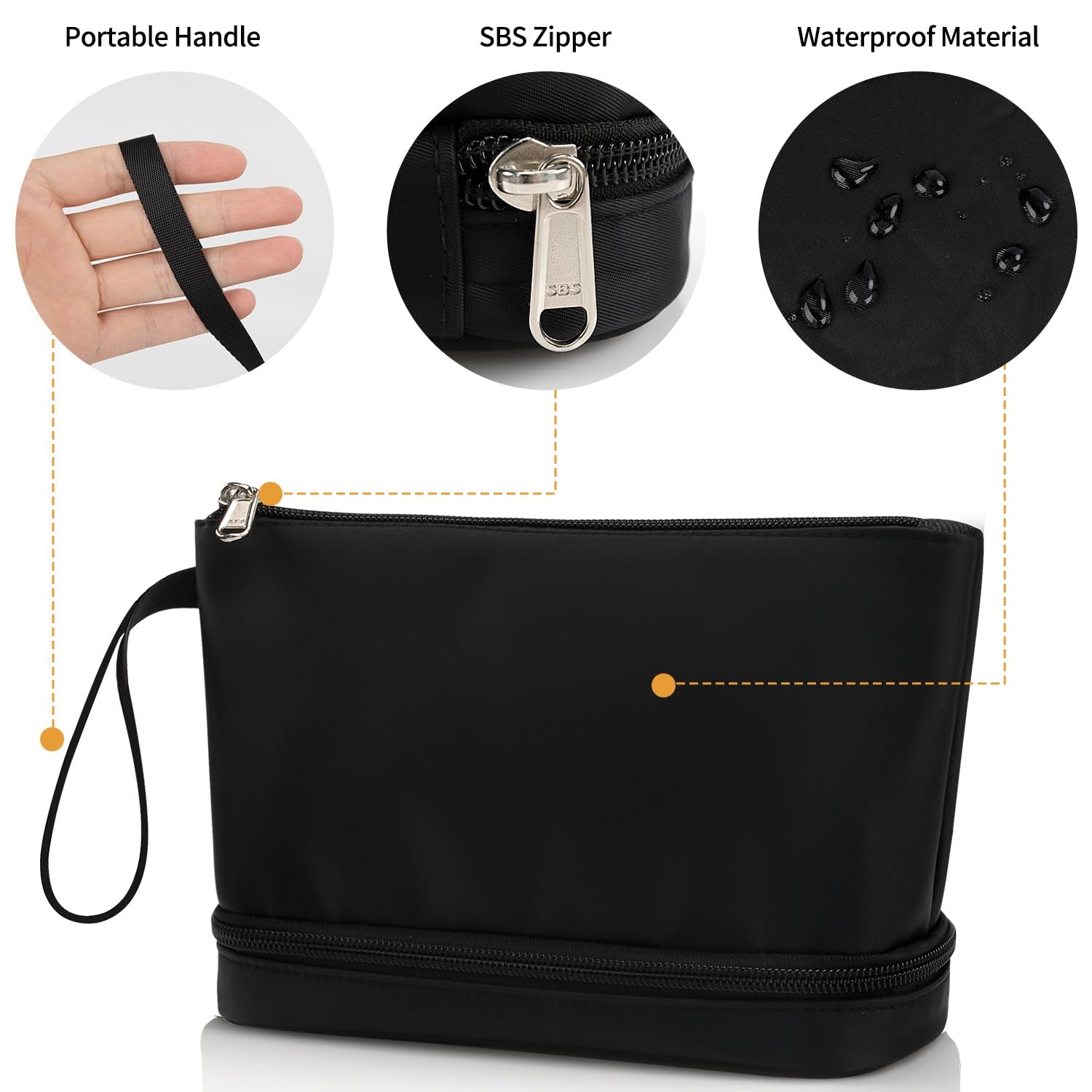 Small Makeup Bag for Purse, Double Layer Travel Makeup Brushes Organizer Bags for Women Cosmetic Bag Black Makeup Pouch for Women/Girls