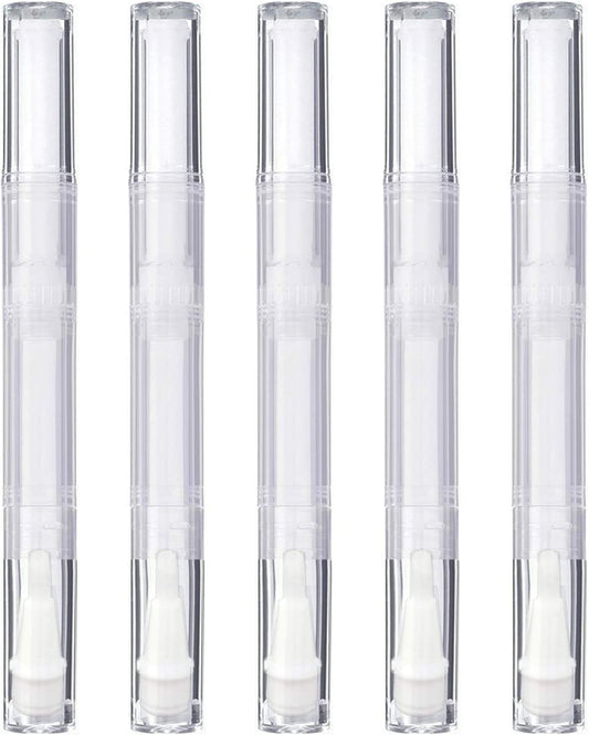 5 Pack 3 Ml Transparent Twist Pens, Empty Nail Oil Pen with Brush Tip, Cosmetic Lip Gloss Container Applicators Eyelash Growth Liquid Tube (5X)