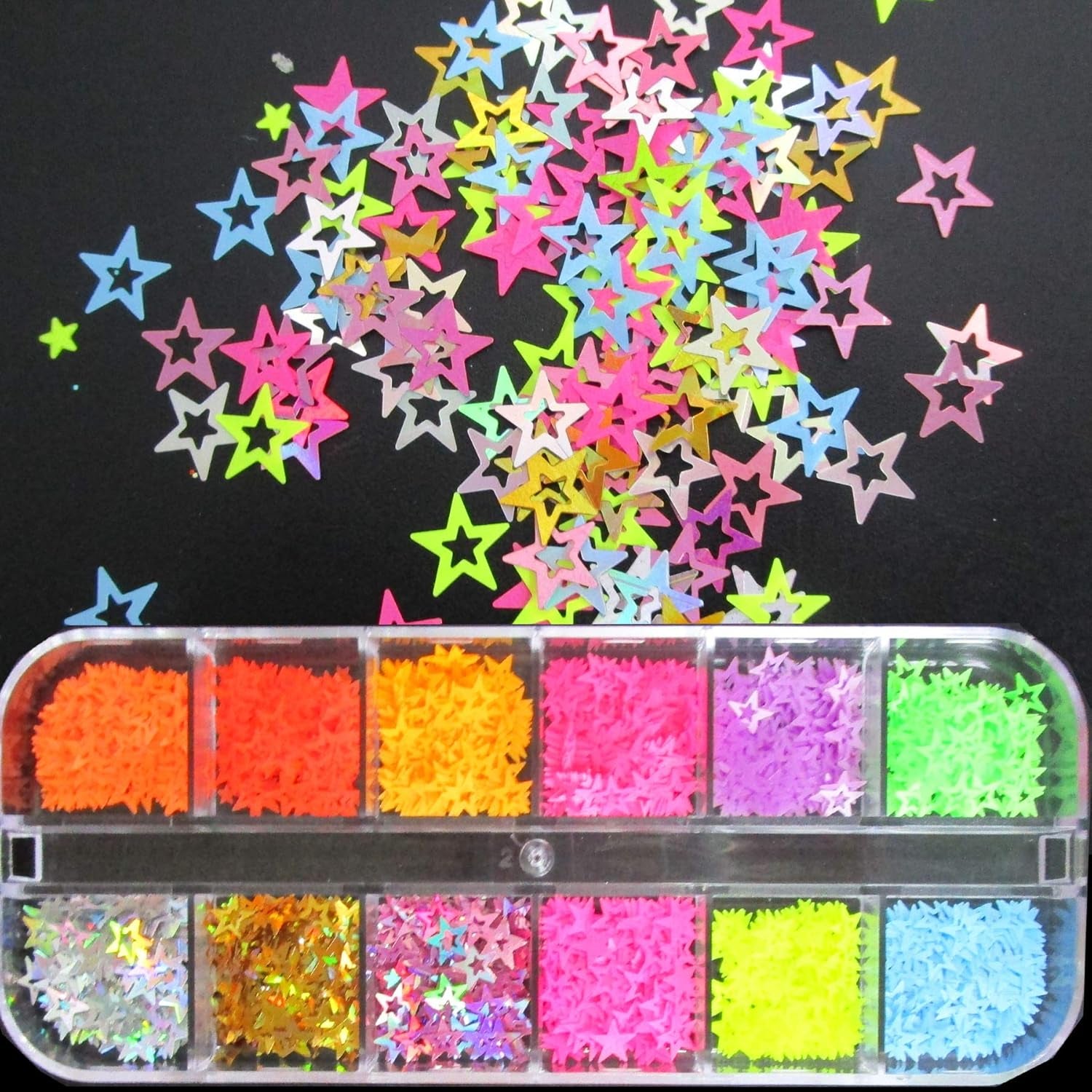 Nail Glitters Sequins Set Mixed Shaped Holographic Heart Butterfly Neon Star Chunky Glitter Flakes Accessories Manicure Sticker Decorations for Makeup Crafts Resin Nails
