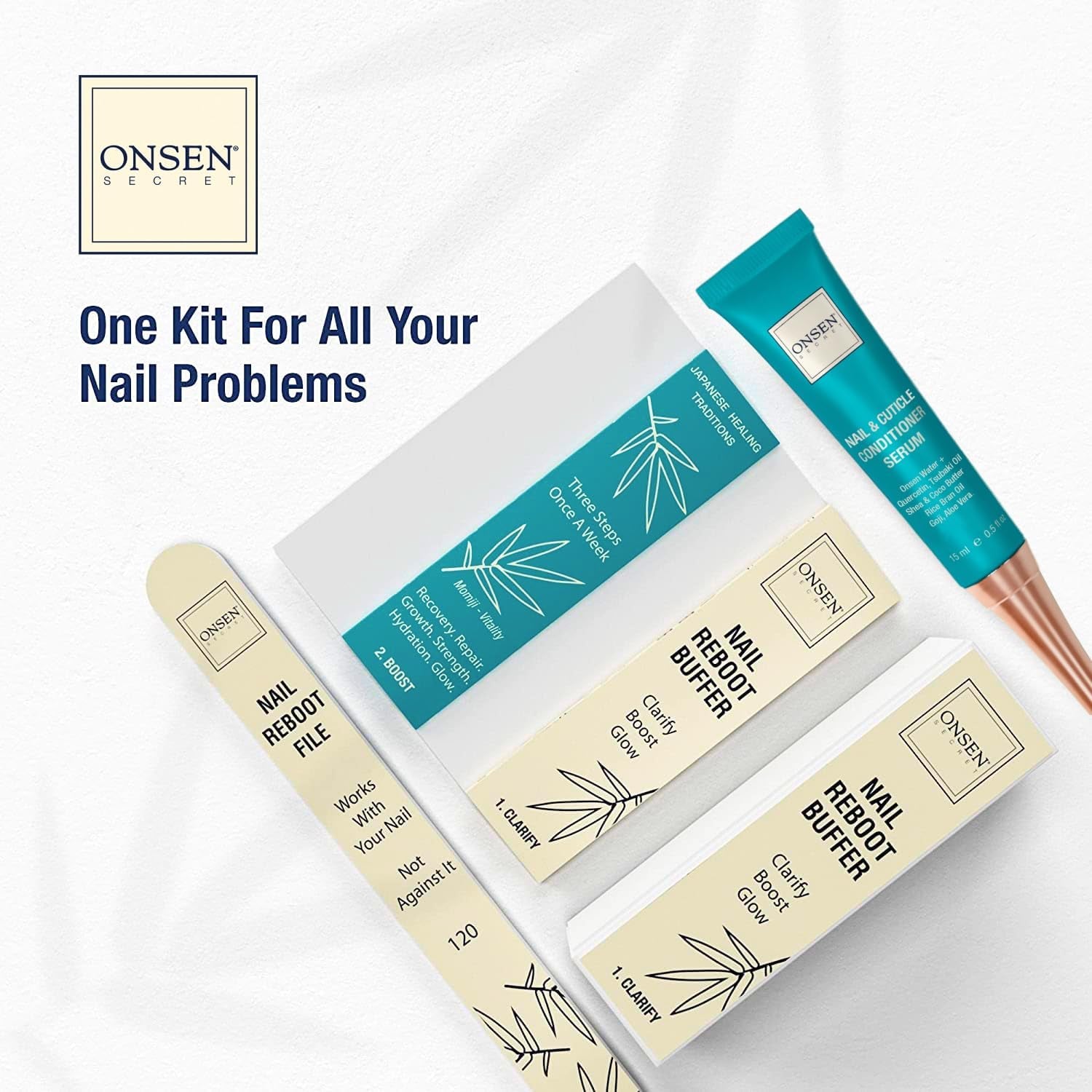 Secret Nail Care Kit - Japanese Nail Buffer and Shine Kit - Strengthening & Shining - Spa-Quality Manicure - Organic Ingredients - Long-Lasting Shine - Easy & Safe - W/Cuticle Care Serum - 1Pk