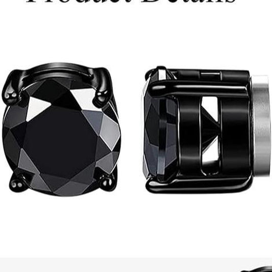 1 Pair Stainless Steel Magnetic Stud Earrings – Non-Piercing round CZ Inlaid Clip-On Earrings for Men & Women, 6Mm