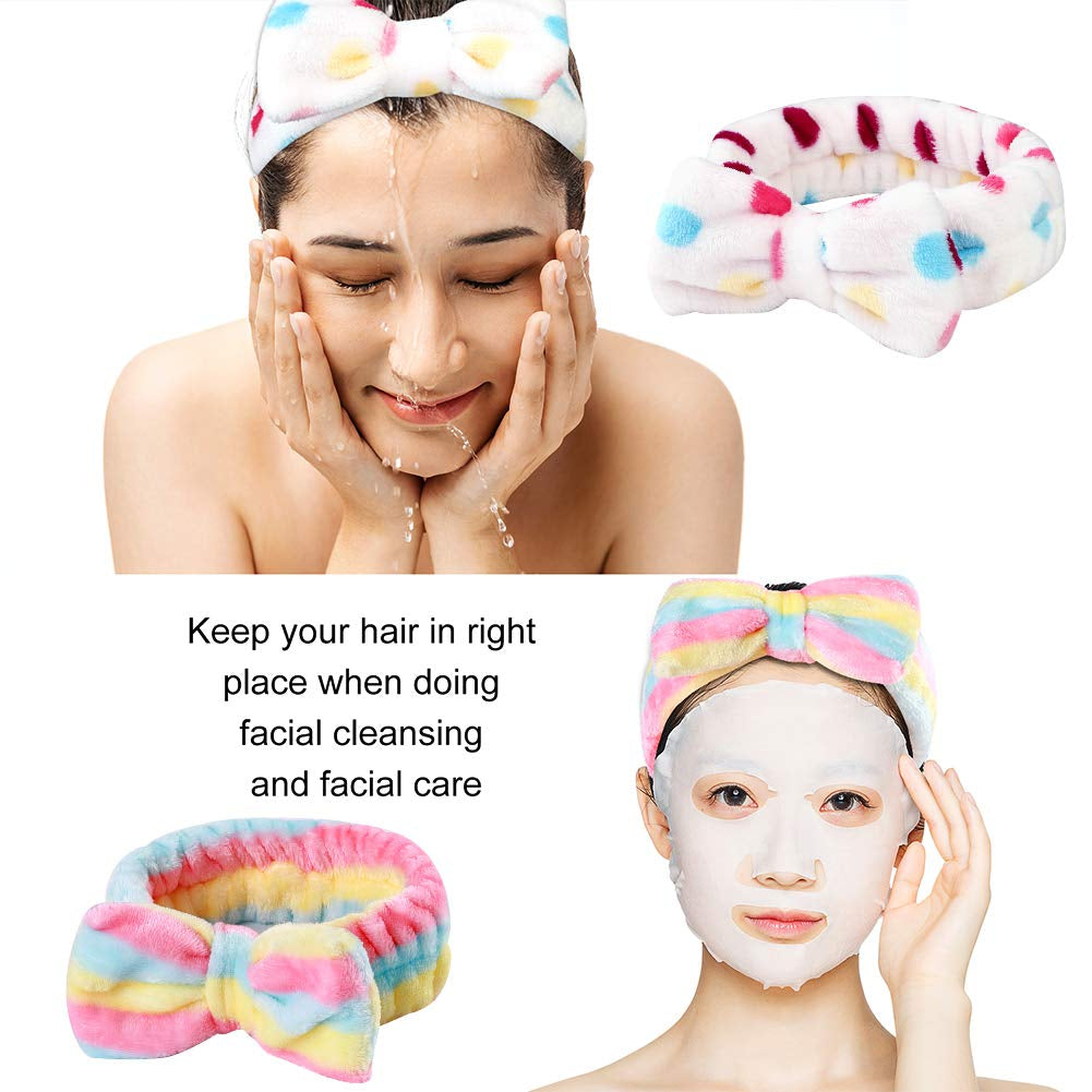 8 Pack Spa Bow Headbands - Coral Fleece Terry Cloth Facial Hair Bands for Washing Face, Shower & Cosmetics