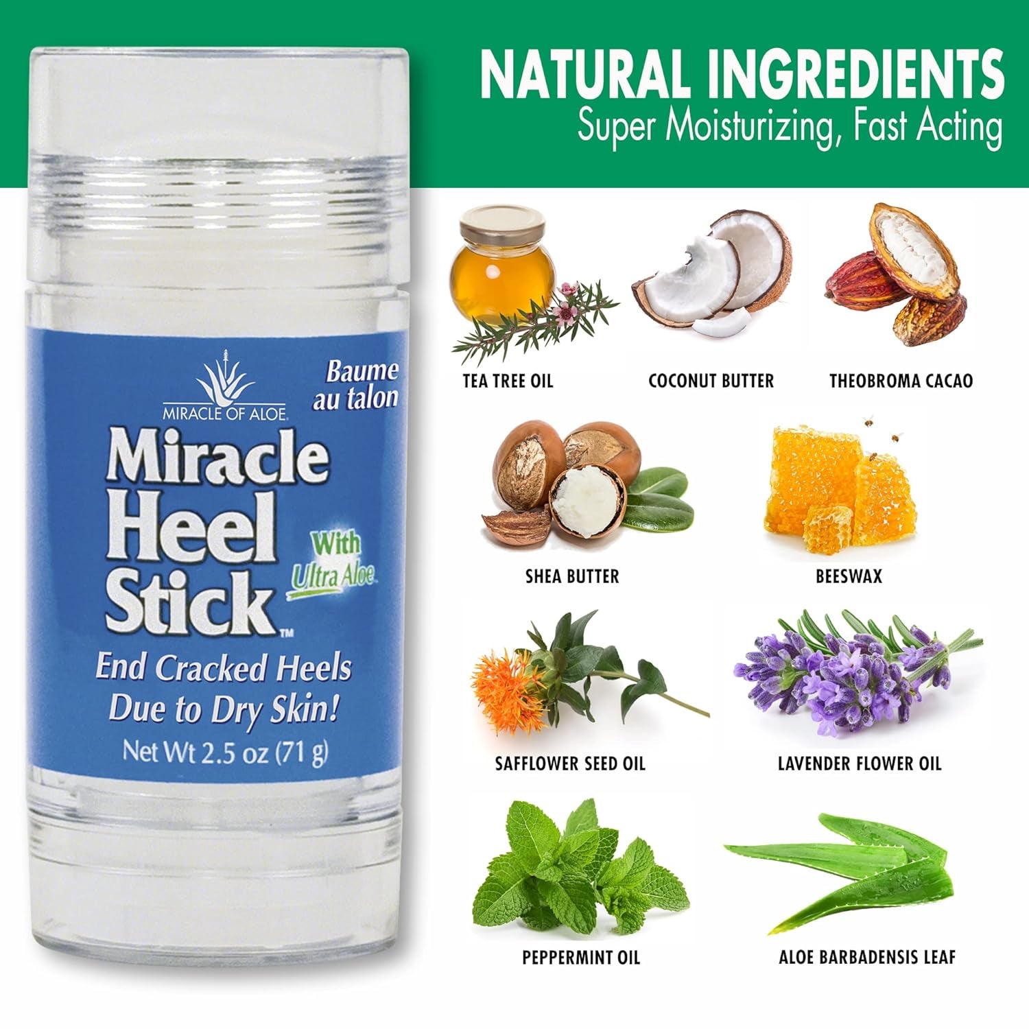 Miracle Heel Stick with Pure Ultraaloe Aloe Vera Gel | 2.5 Ounce Stick