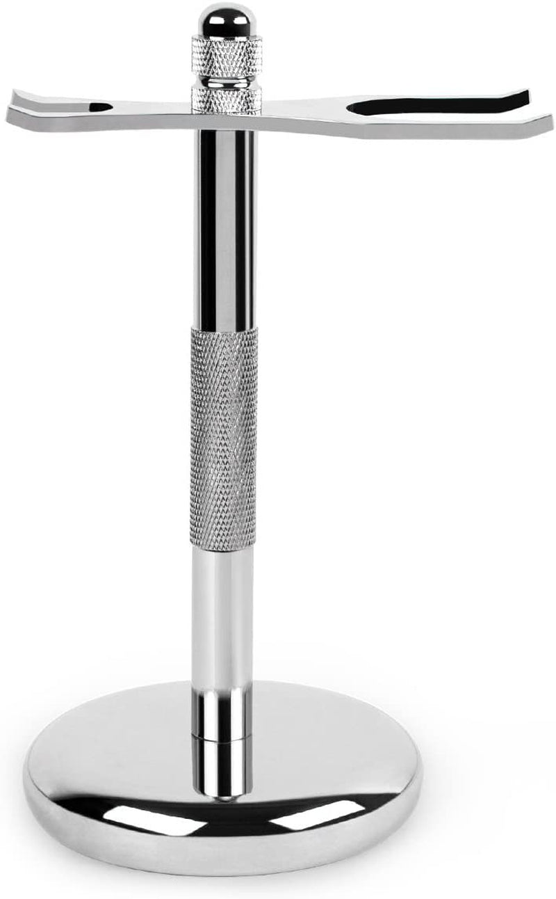 Deluxe Chrome Razor and Brush Stand Holder, Prolong the Life of Your Shaving Brush, 2 Prongs