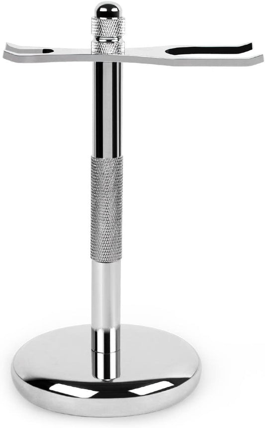 Deluxe Chrome Razor and Brush Stand Holder, Prolong the Life of Your Shaving Brush, 2 Prongs