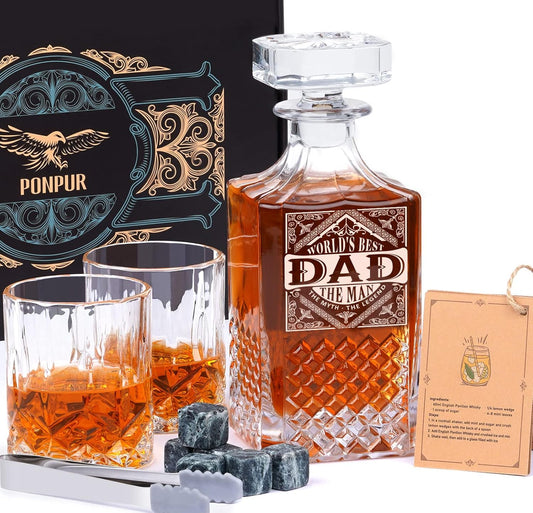 Gifts for Men Dad Father'S Day, Whiskey Decanter Set with 2 Glasses, Unique Cool Dad Birthday Gift from Daughter Son, Best Christmas Retirement Present for Man Father