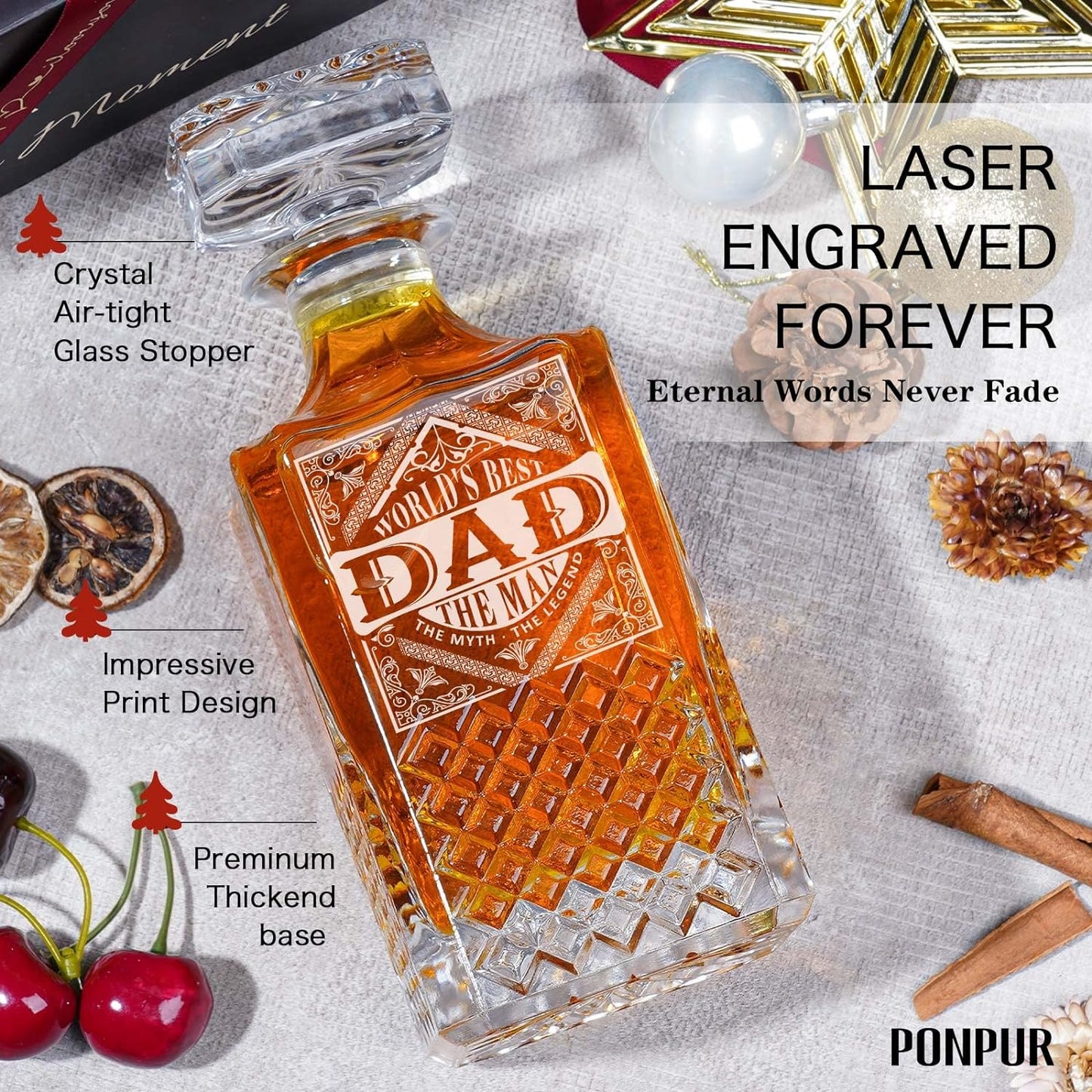 Gifts for Men Dad Father'S Day, Whiskey Decanter Set with 2 Glasses, Unique Cool Dad Birthday Gift from Daughter Son, Best Christmas Retirement Present for Man Father