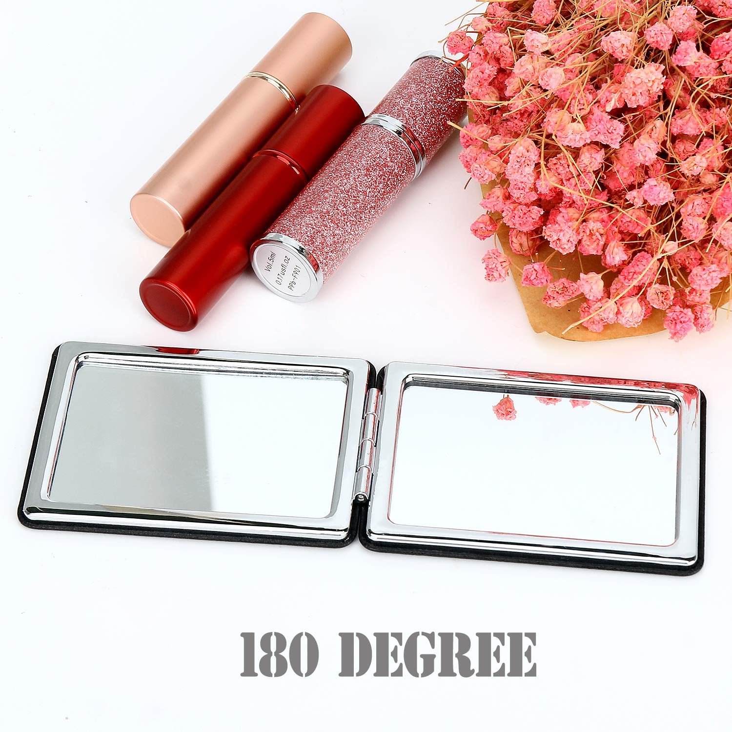 Compact Vanity Mirror for Men, Black, Travel Makeup Mirror for Handbag Pocket Wallet, Portable Double-Sided Magnifying Cosmetic Mirror for Daily, Work, Business