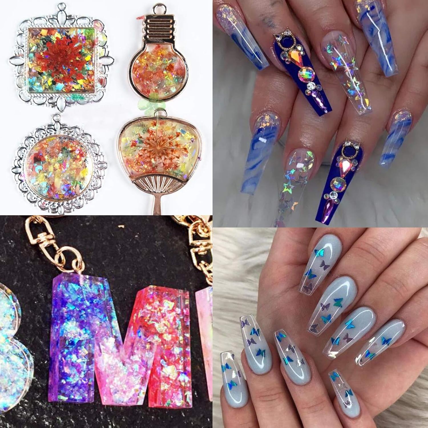 Nail Glitters Sequins Set Mixed Shaped Holographic Heart Butterfly Neon Star Chunky Glitter Flakes Accessories Manicure Sticker Decorations for Makeup Crafts Resin Nails
