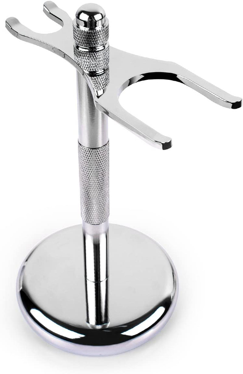 Deluxe Chrome Razor and Brush Stand Holder, Prolong the Life of Your Shaving Brush, 2 Prongs