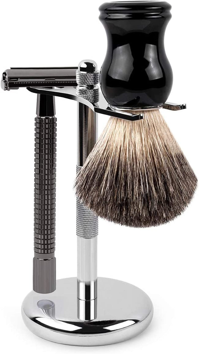 Deluxe Chrome Razor and Brush Stand Holder, Prolong the Life of Your Shaving Brush, 2 Prongs